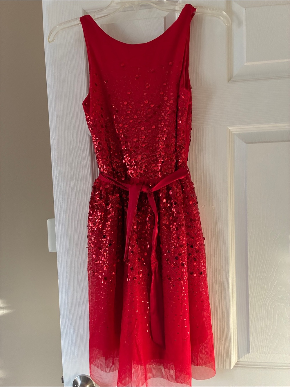NWT H&M Red Sequin Fit & Flare Dress with Waist Tie
